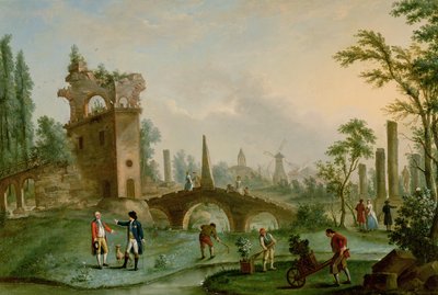 Carmontelle (1717-1806) geeft de sleutels van het Parc Monceau in Parijs aan de Hertog van Chartres (1747-93) door Louis Carrogis dit Carmontelle
